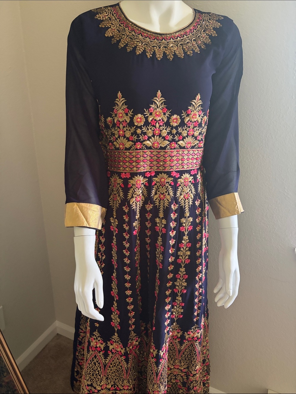 Navy Floral Embroidered Long Sleeve Indian outfit Indian dress